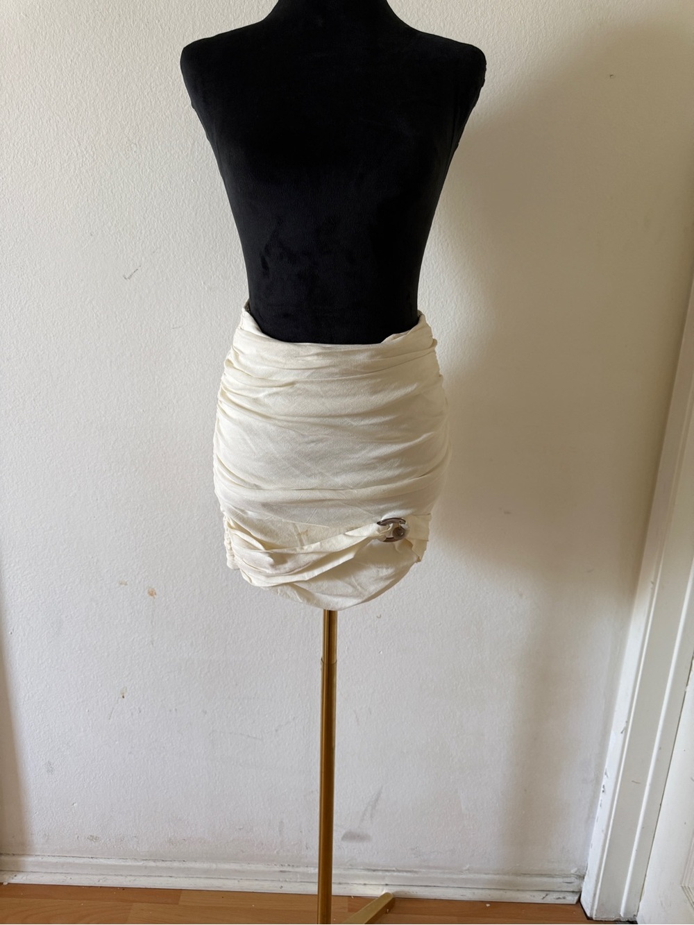 Zara Cream Ruched Mini Skirt with Side Drape